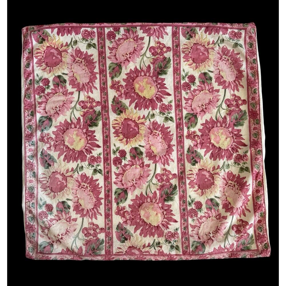 April Cornell Floral Pillow Cover Pink Daisies Sunflower Flowers 22" Block Print
